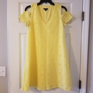 Yellow Lace Cut Out Shoulder Dress